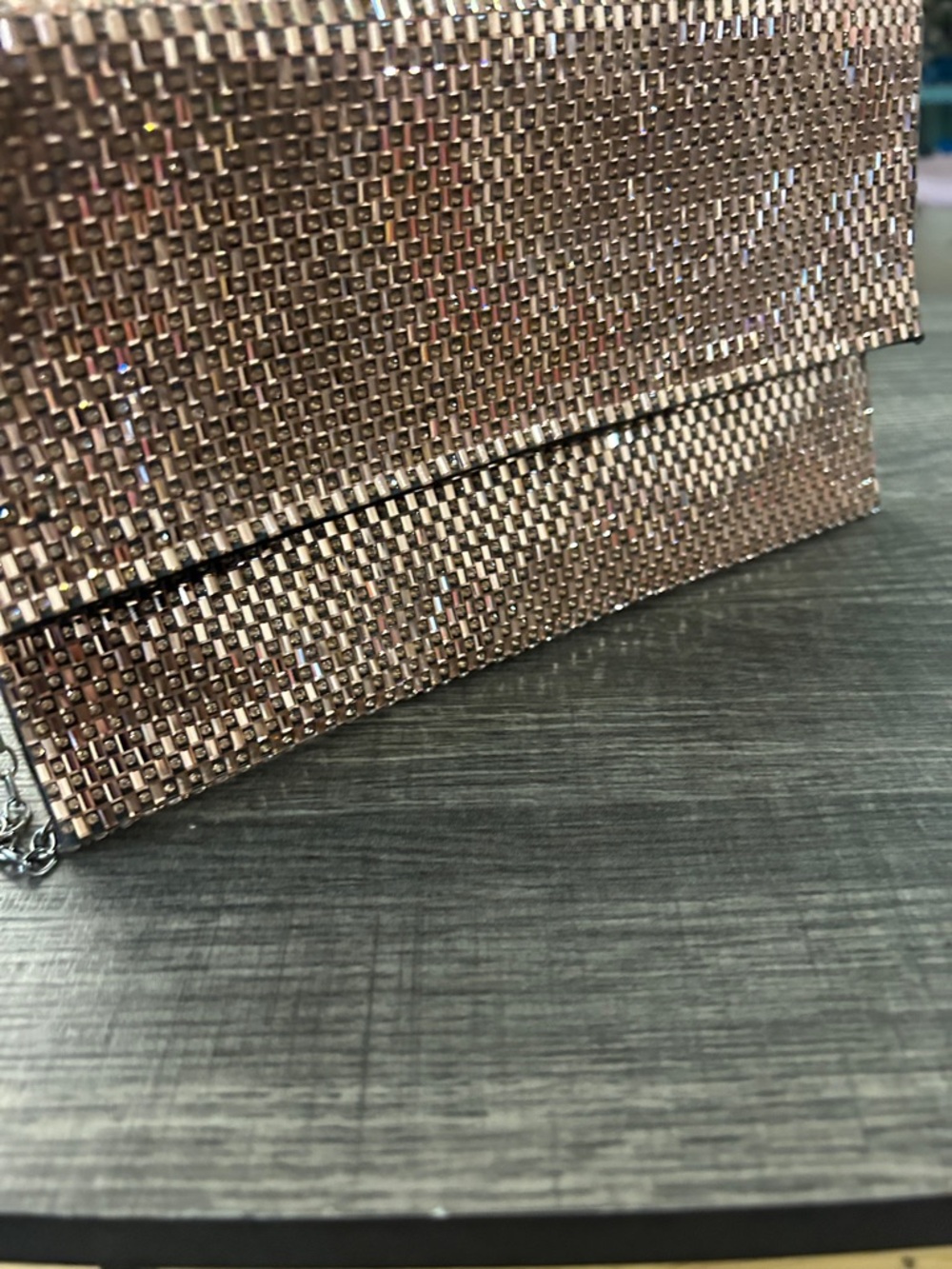 Natasha Pink/Rose rhinestone sparkly Mesh Chain Envelope clutch purse w/chain